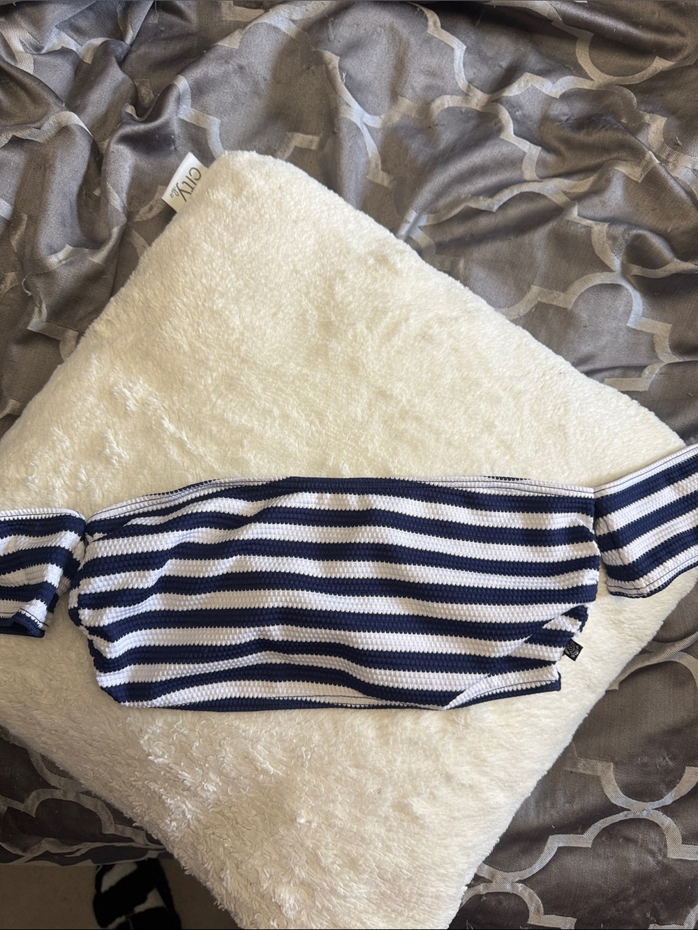La Vie En Rose Navy and White Striped Off-Shoulder Top